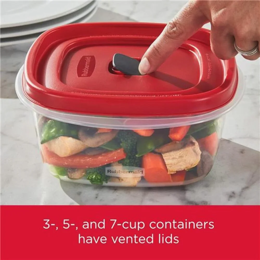 Rubbermaid 16-Piece BPA-Free Plastic Food Storage Set, Red Vented Lids -